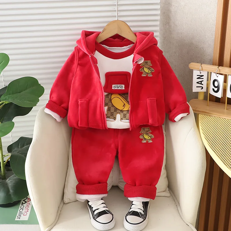 1 2 3 4 Years Winter Baby Boys Clothing Sets Keep Warm Top + Vest + Pants 3Pcs Girls Princess Suit Birthday Gifts Kids Clothes