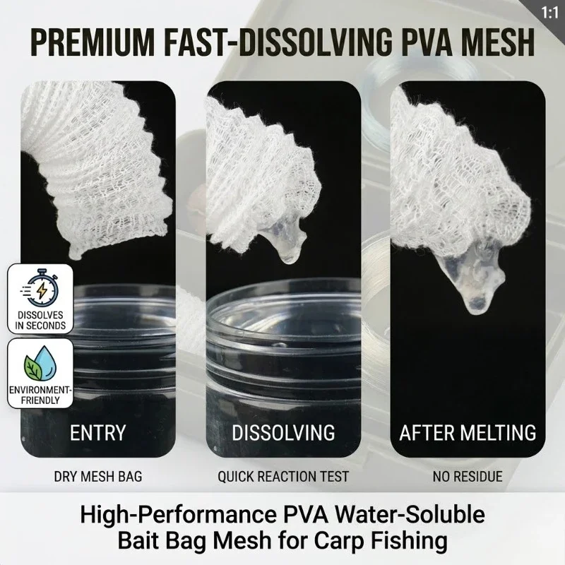 5m Water-Soluble Mesh Tube Pack Pva Mesh Kit Wide Pva Mesh Carp Fishing Accessories with Funnel and Plunger System Fast Melt Pva Mesh Bag