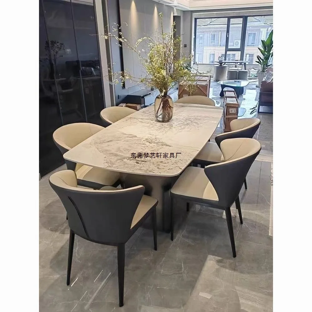 Italian light luxury modern slab living room dining table and chair combination, internet-famous small apartment, bright dining