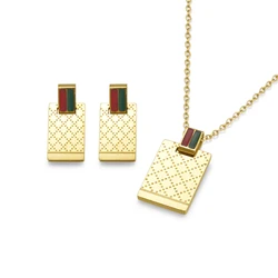 Zalman Wedding Red Green Chain Necklace and Earrings Stainless Steel Luxury Brand Designer Jewelry Set Women Unisex Choker Gift