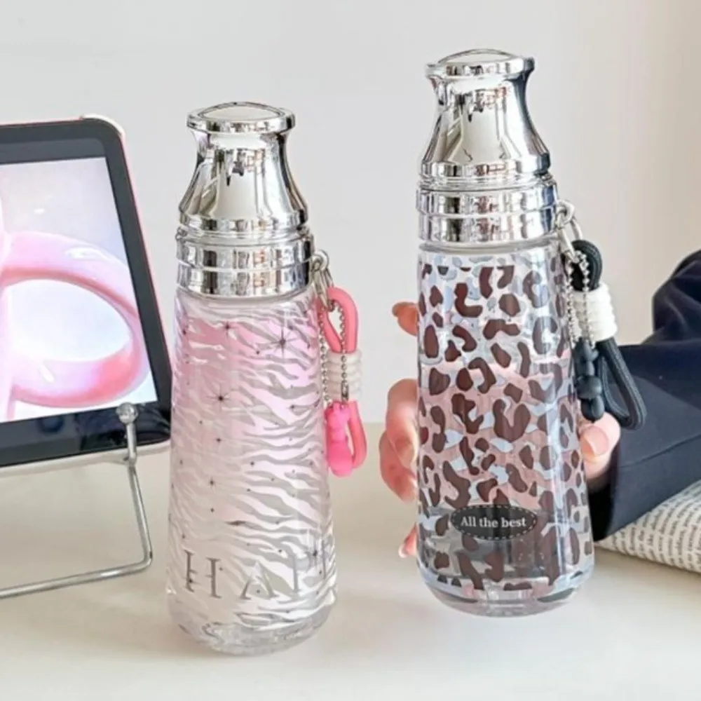 Large Capacity Leopard Print Water Bottle 500ML Vintage Drink Bottle Plastic Bowknot Stars Kettle for Travel School
