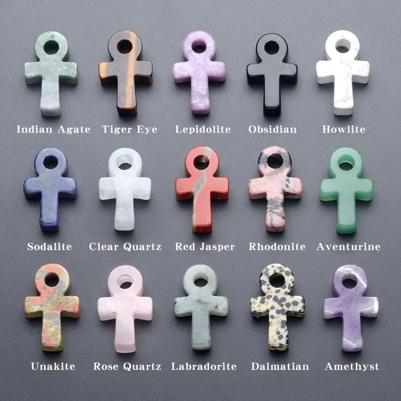 1pc Natural Stone Ankh Pattern Cross Pendant Religious Rune Life Talisman Ornament Divination Drop Charms Jewelry Acc Making