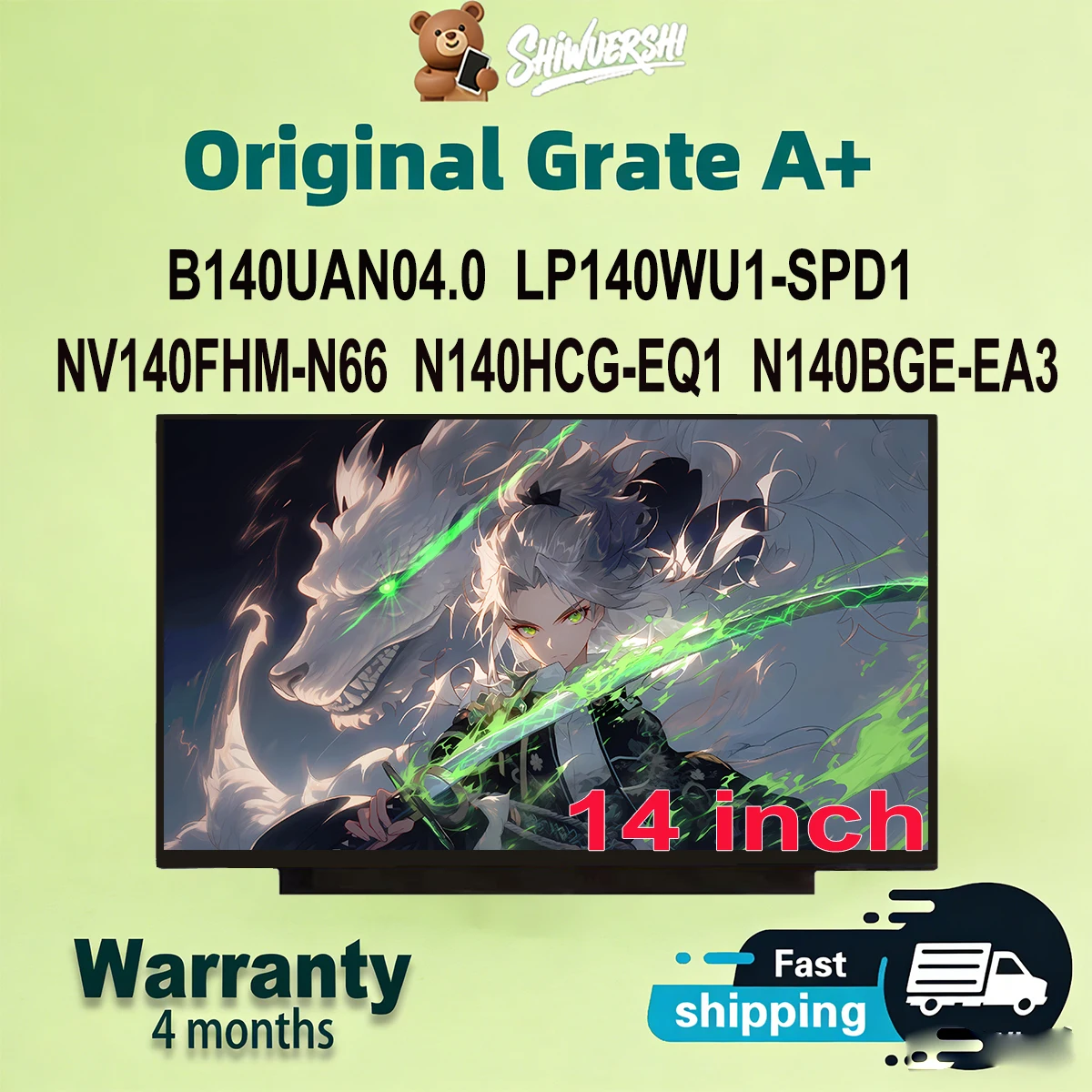 

14" Wholesale Laptop Lcd Screen Monitor Panel Slim B140UAN04.0 LP140WU1 SPD1 NV140FHM N66 N140HCG EQ1 N140BGE EA3