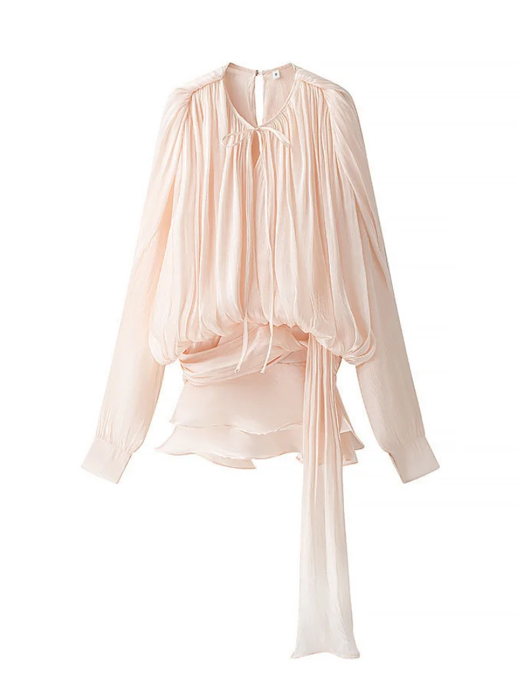 Vestido curto feminino com babados, elegante, gola redonda, renda, lanterna, manga comprida, mini vestido chique feminino, em camadas, bainha com babados