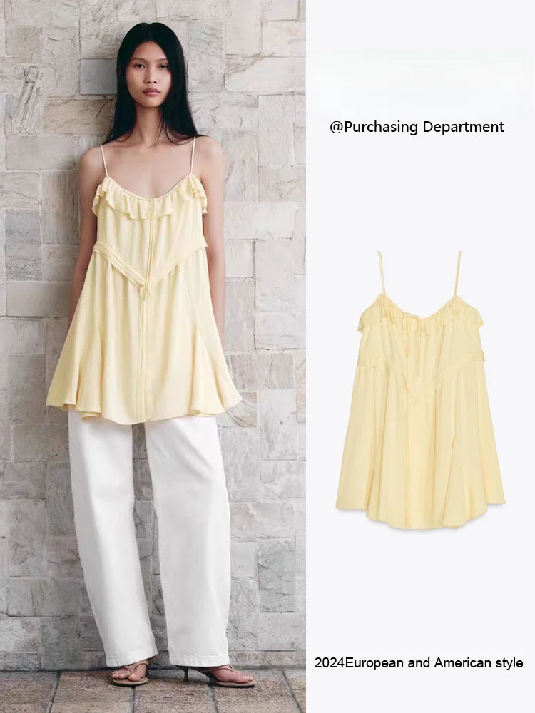 Sexy Strapl Layered Decorated ort Dr Women's New Arrival Summer A-Line Midi Dr  Color Casual Faion Dr