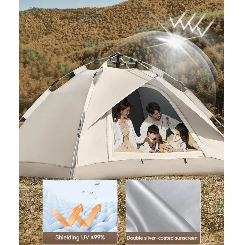 Tent Outdoor Fully Automatic Quick Opening Camping Beach Folding 3-4 Person Rainfly Waterproof Windproof UV Protection Tentage