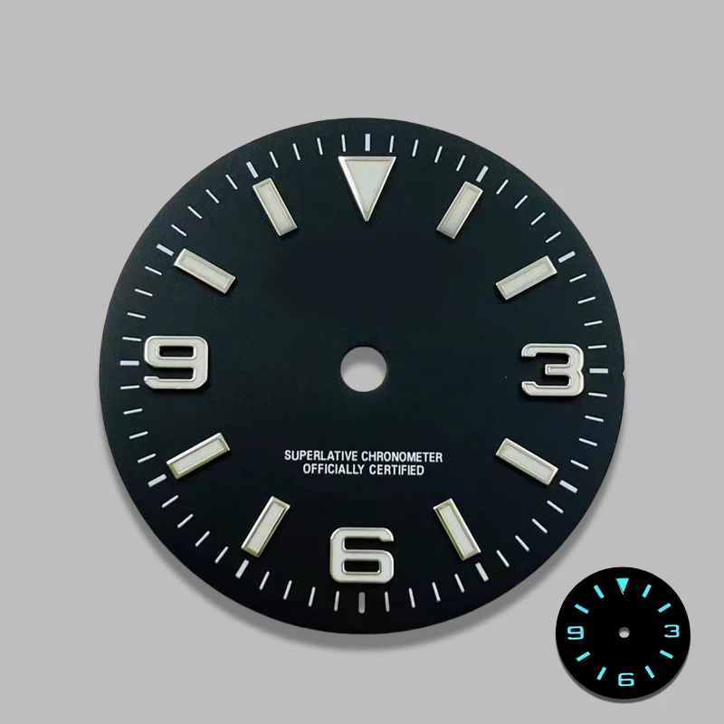 Explorer dial 28.5mm blue luminous S dial, suitable for NH35/NH36 movement, for modifying mechanical watch parts