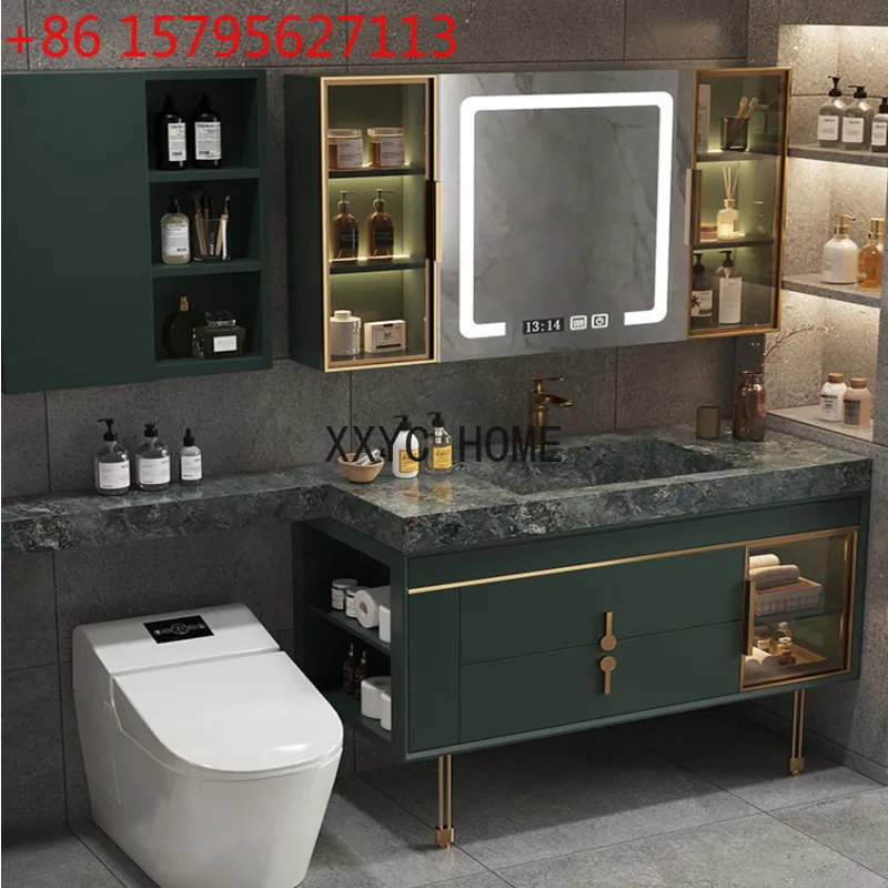 

Stone Plate Bathroom Cabinet Combination Light Luxury Bathroom Wash Whole Washbin Simple Oak Smart Mirror Cabinet