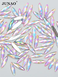 JUNAO 100pcs 4*15mm Crystal AB Flatback Nail Rhinestones Horse Eye Resin Strass Glitter Nail Stones for DIY Clothes Crafts
