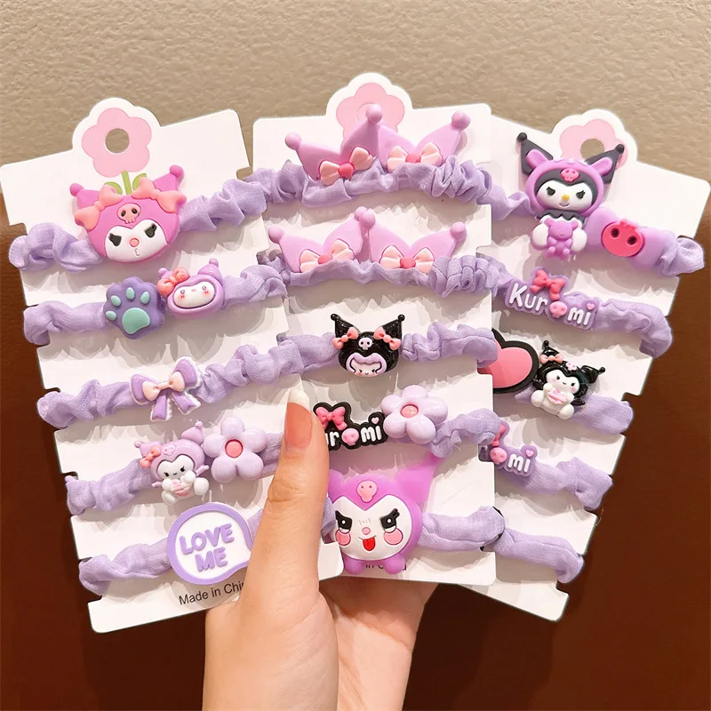 

5 Pcs/1 Bag High Elasticity Cute Kuromi Children's Hair Bands Girls Funny Hair Bands Rubber Bands Baby Hair Bands Non-damaging