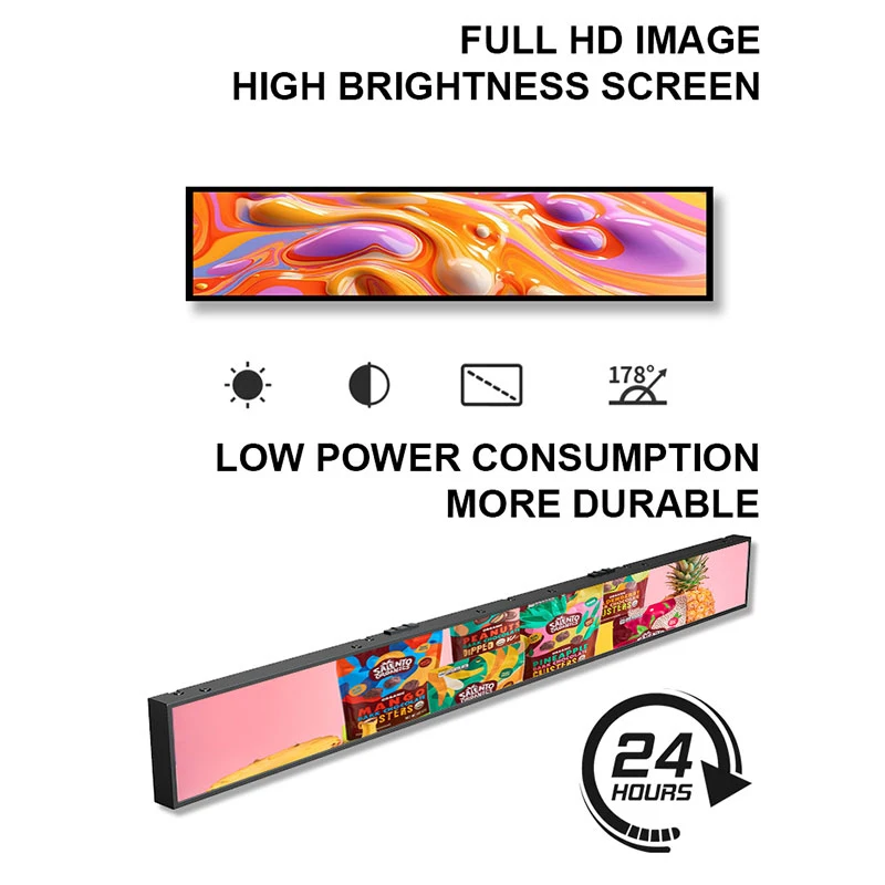 LCD Ultra Wide Shelf Advertising Screen Android Touch Stretched Bar Type Display For Supermarket Retail Store