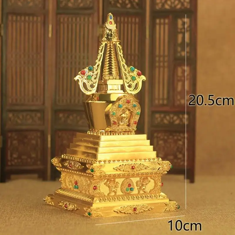 Tibetan Village Carved Bodhi 7inch Relic Buddha Pagoda Vajrayana Buddhist Offering Ornament