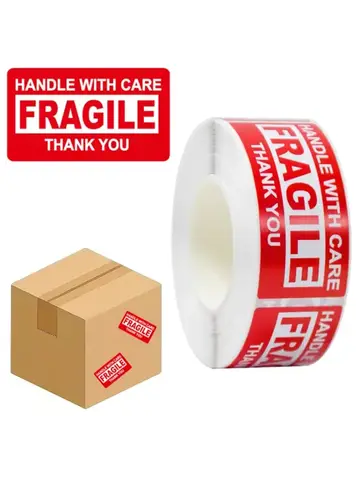 250Paste/Roll Fragile English Warning Label sticker, copper Plate Adhesive Anti-Tamper Fragile ltem Warning Stickers
