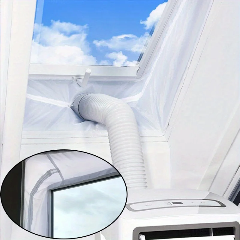 157 inch portable air conditioning sealing cloth, moisture-proof window sealing set, with zipper and adhesive strip