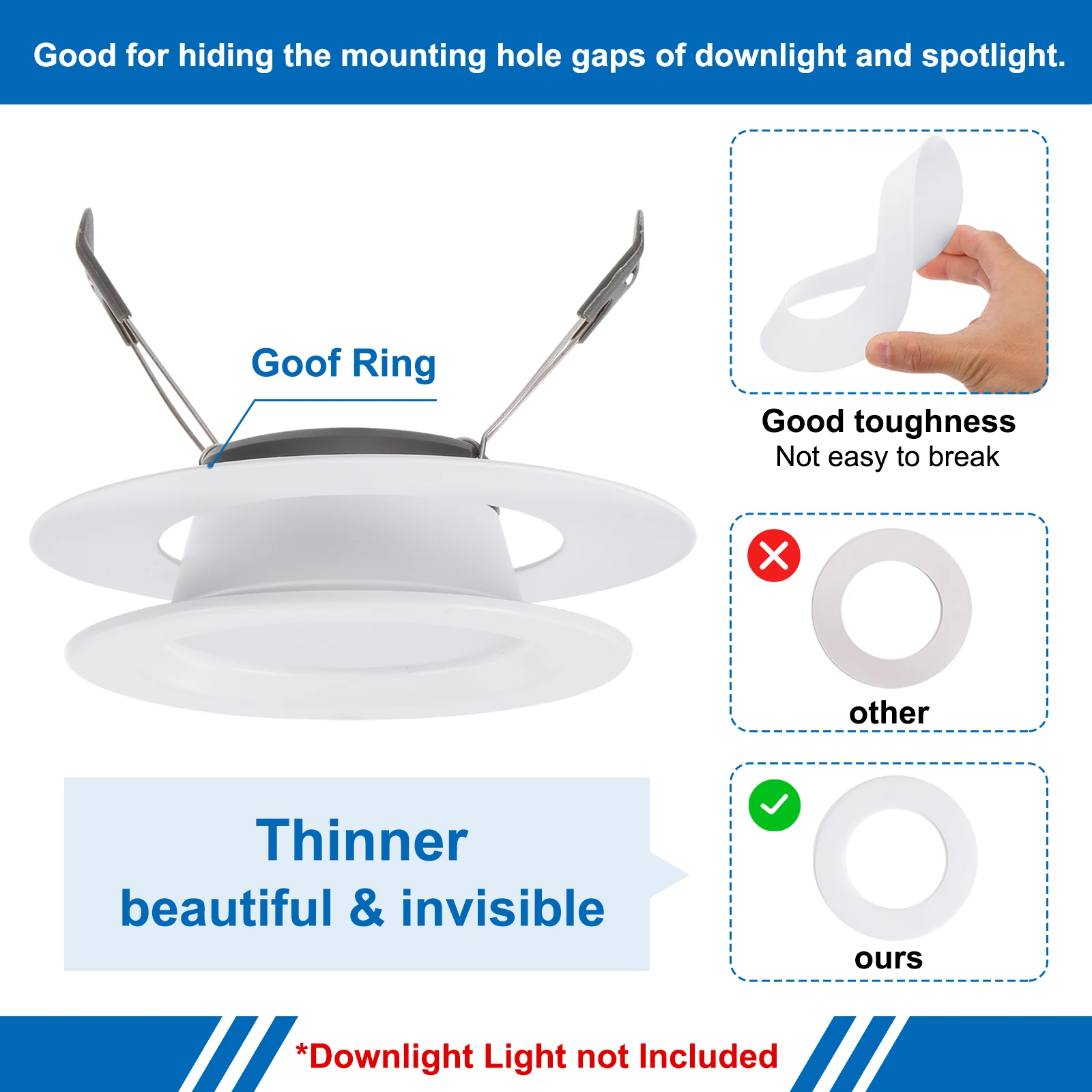 1-12Pcs Plastic Trim Ring Ceiling Light Goof Rings Matte Circular Light Cover Lighting Fixture for Wall Recessed Can Downlights