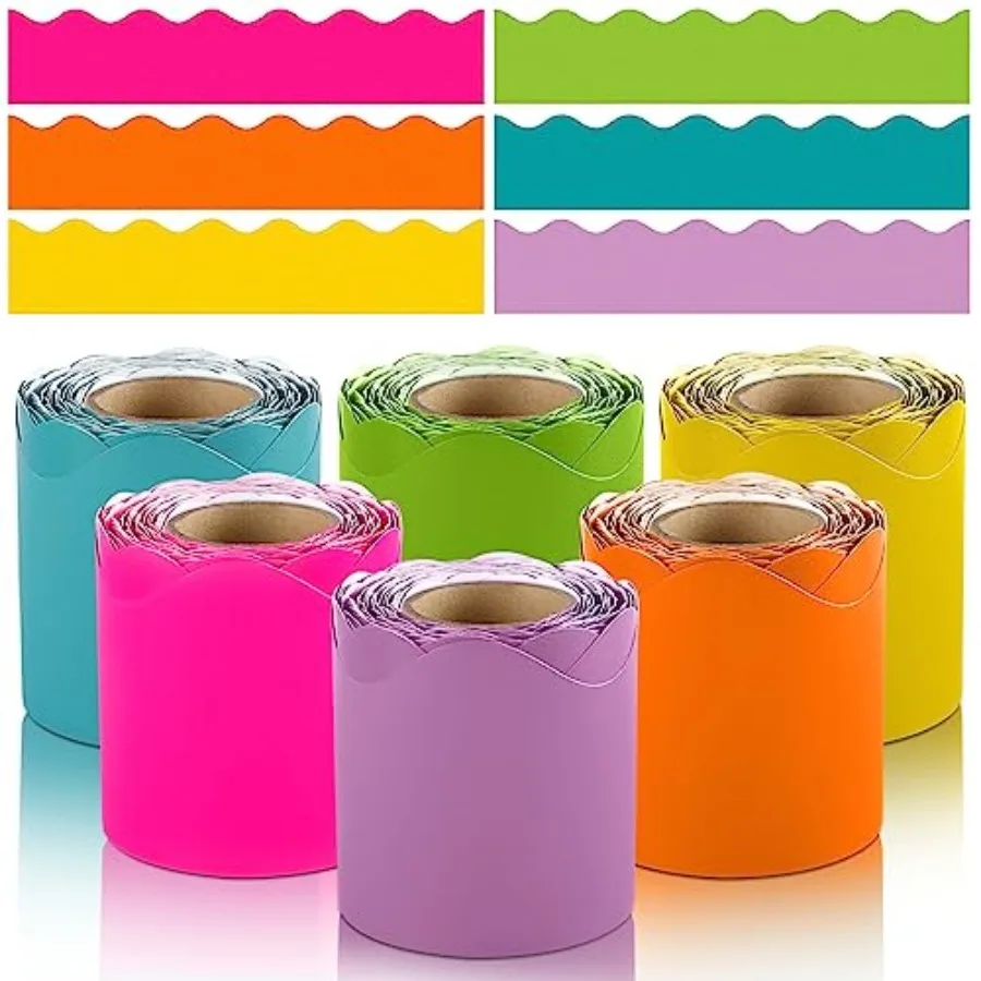 

6 Rolls 198 Feet Bulletin Board Borders for Classroom, Paper Roll Scalloped Classroom Borders, Colorful Decoration Border Decor