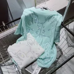 Summer T shirt Women Luxury Designer Diamond-encrusted Loose Oversized Top Women's Clothes Korean Fashion T-shirt Women