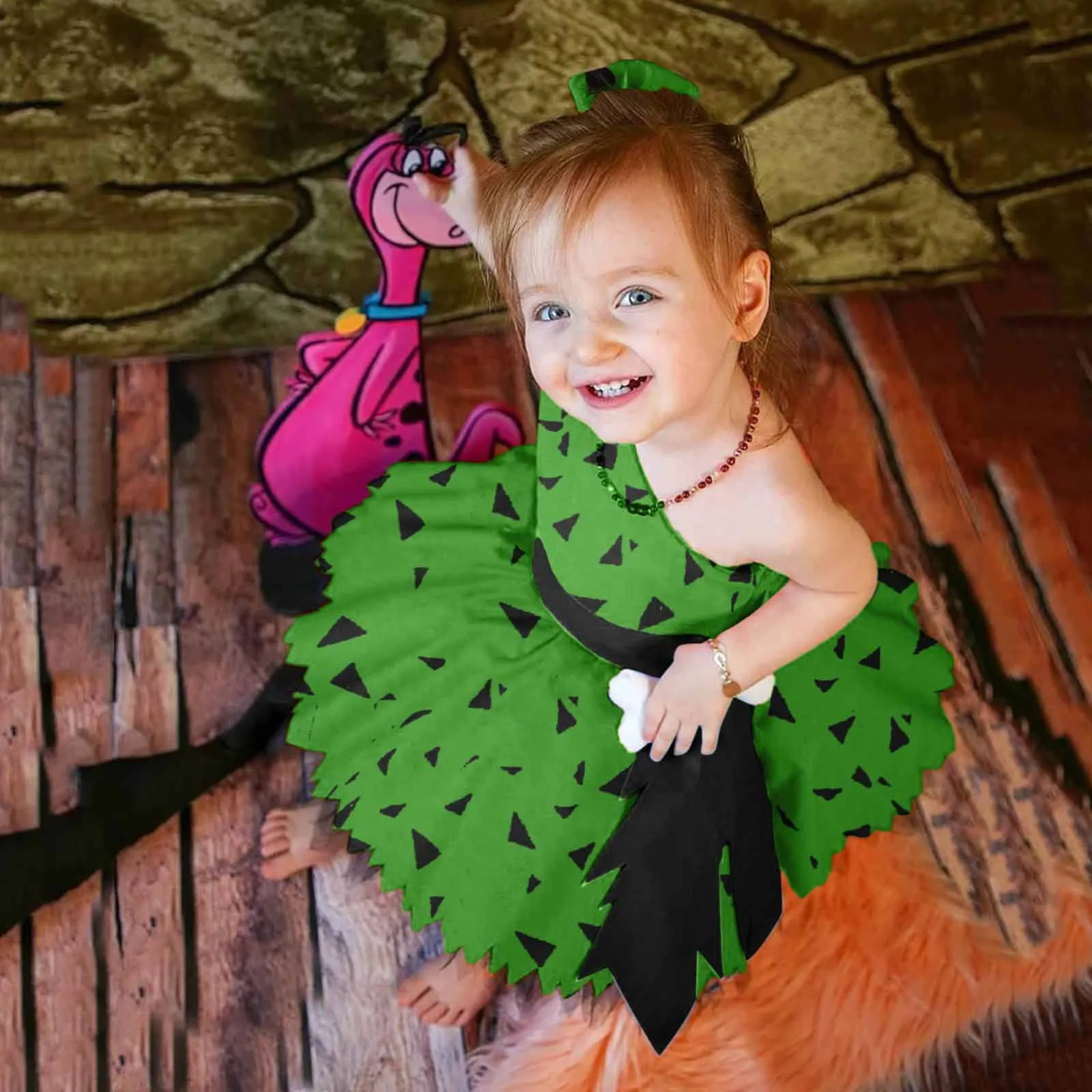 Toddler Kids Caveman Costume Girls Halloween Dog Bones Historical Cavegirl Mesh Tulle Dress Princess Midsummer Flower Princess