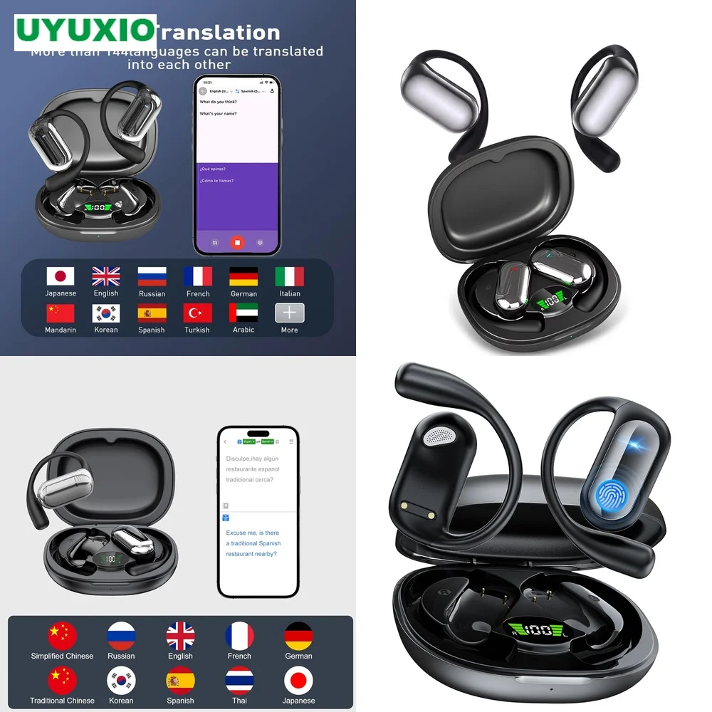 Global Translator Headphones Open-Ear Real-Time Translation BT 5.4 No Subscription 144 Languages Wireless Earphone 4 Modes OWS