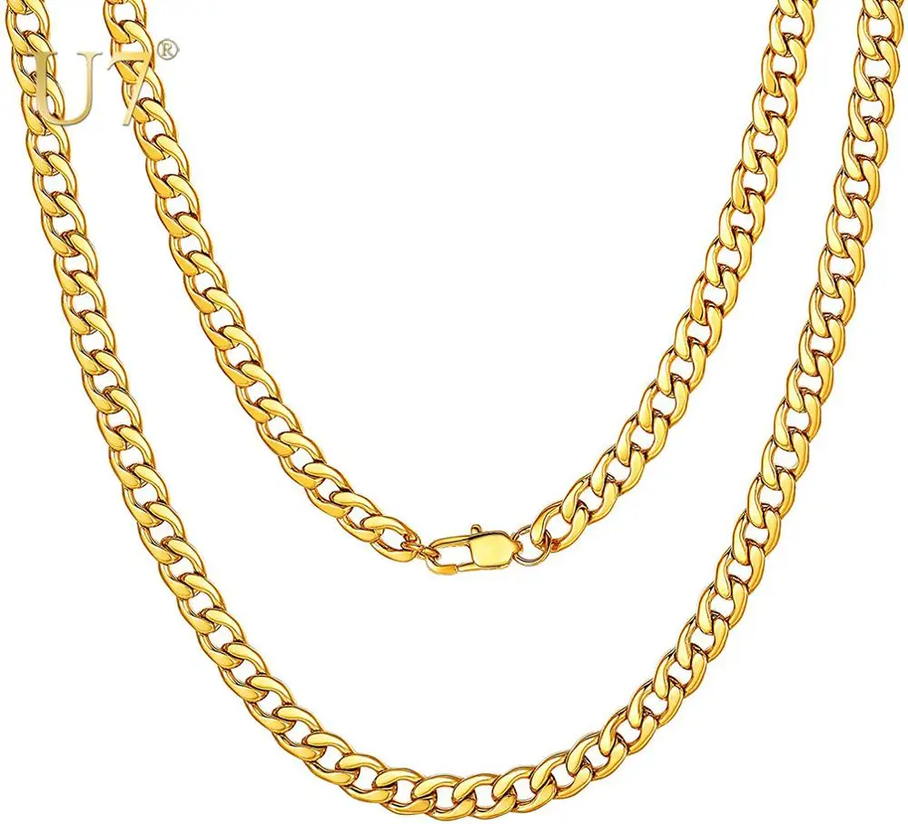 U7 Cuban Gold Color Chain For Men Hip Hop Jewelry Wholesale 5MM Black Stainless Steel Curb Chain Necklace N396