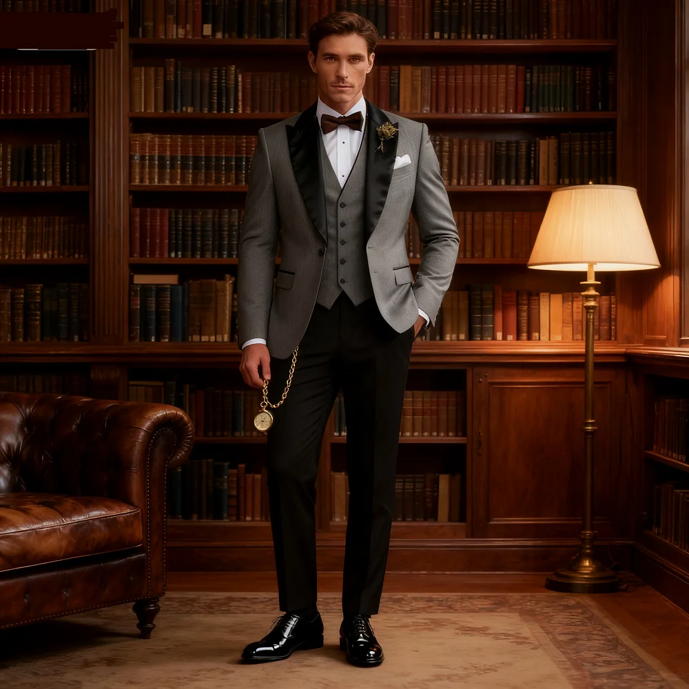 

AnnieBritney Men's Wedding Smoking Suit Double Breasted Blazer with Pants Fitted Solid Color 2-Piece Tuxedo for Men