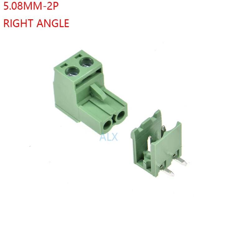 10SETS 2EDG 2pin 5.08MM pitch RIGHT ANGLE pluggable screw terminal block 5.08 2 pin PLUG TYPE pcb connector PLUG + SOCKET 300v