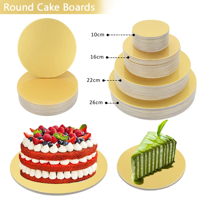 Golden Cake Boards Round Mat Thicken Cake Base 10/16/22/26cm Cupcake Dessert Cardboard Tray DIY Cake Baking Kitchen Accessories