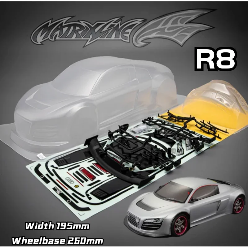 1/10 R8 V10 RC PC Body Shell 195มม.กว้าง260มม.ฐานล้อ Supercar ใสสะอาดไม่มีทาสี Drift Body RC Hsp Hpi Trax Tamiya