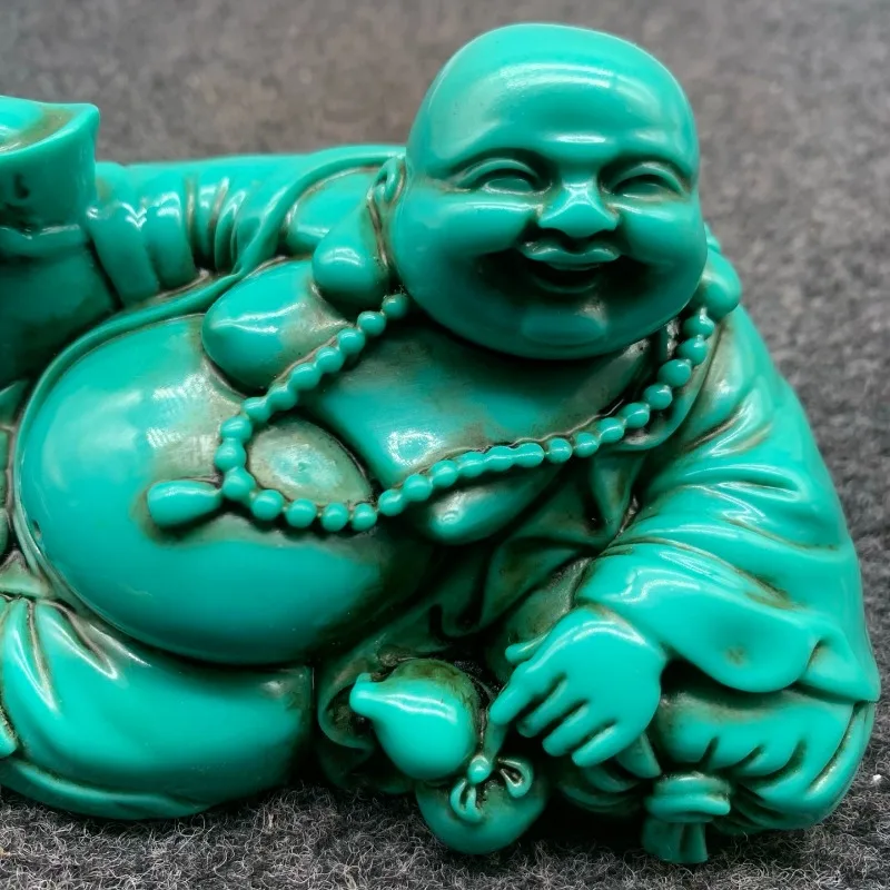 Laughing Maitreya Buddha Statue Imitation Turquoise Finish Reclining Figurine Feng Shui Wealth Home Desktop Decor Ornament view 4