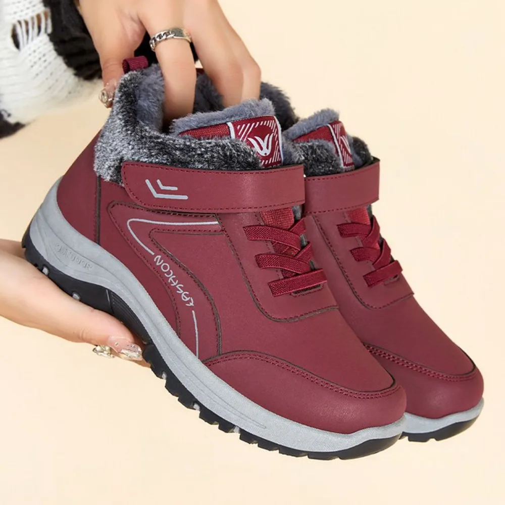 

2025 Winter Leather Boots Women Boot Plush Keep Warm Sneakers Outdoor Ankle Snow Boots Casual Shoes