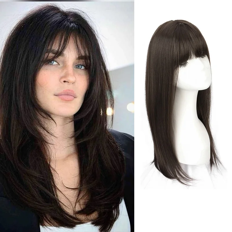 50cm Synthetic Wig  Long Straight Wig with Bangs for Day Paty  Wig Heat Resistant Fiber for Women