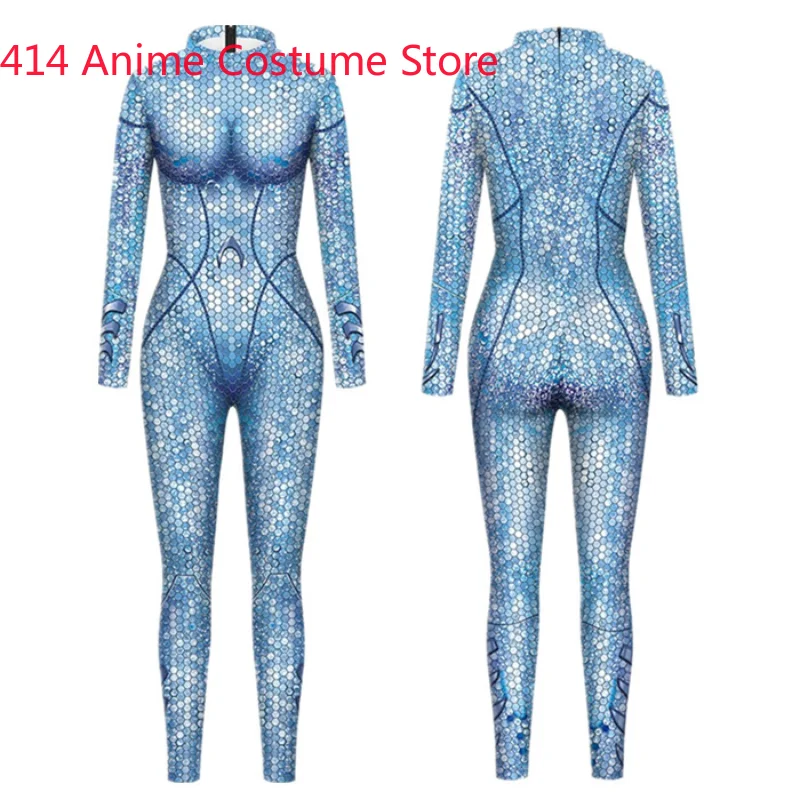 Halloween Frauen Tier Fischs chuppen drucken Overall Cosplay Kostüm Langarm schlanke Bodysuit Party Performance Kleidung