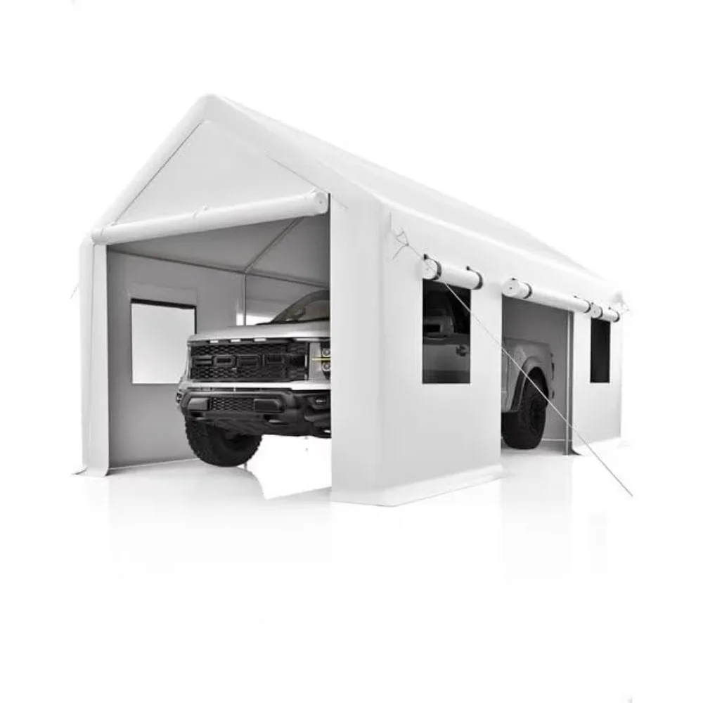 

13x20 Ft. Metal Carport Garage with PE Fabric and Galvanized Steel Frame Outdoor Shelter for Cars, Trucks and Boats with 4 Doors