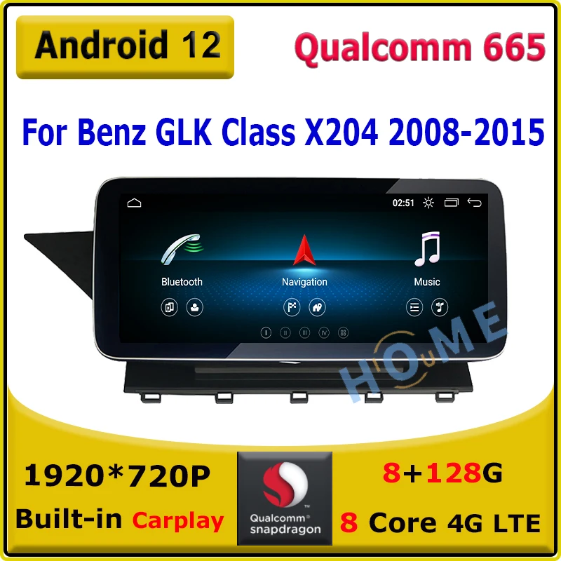 

Android 12 10.25" 12.5" Snapdragon 8+128G Car Multimedia Player For Mercedes Benz GLK Class X204 2008 -2015 Autoradio Navigation