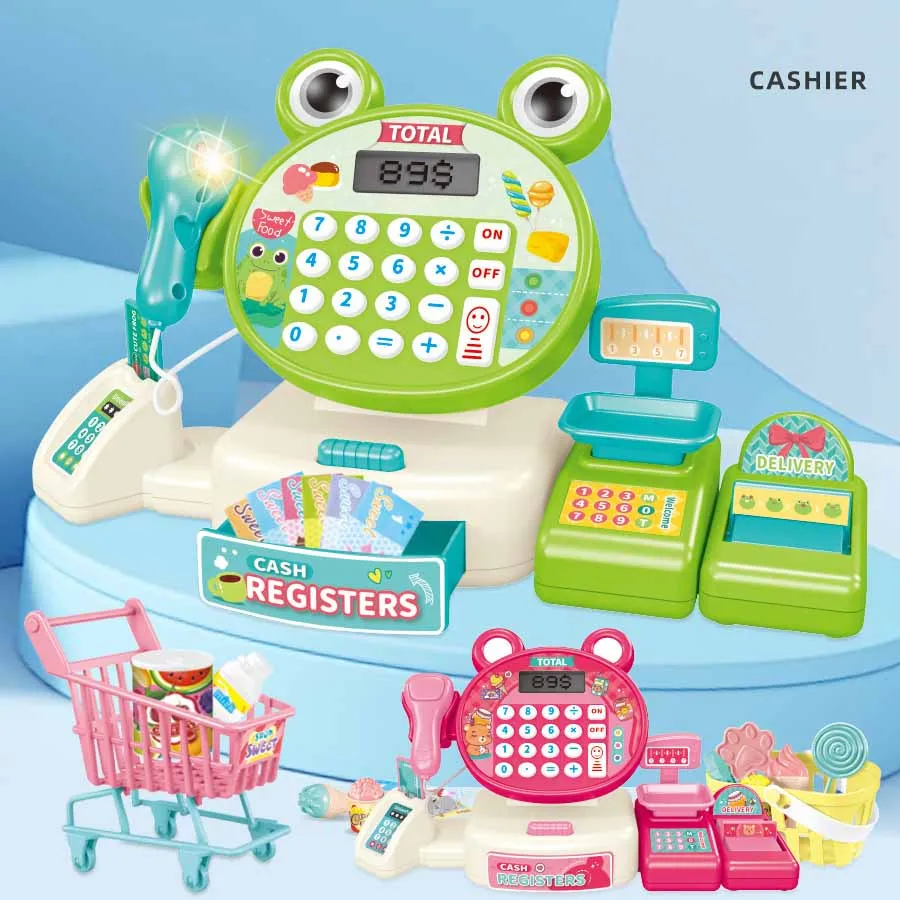 New Cute Bunny Bear Frog Cash Register Supermarket Shopping Computer Play Sets Children's Play House Toys Birthday Gifts