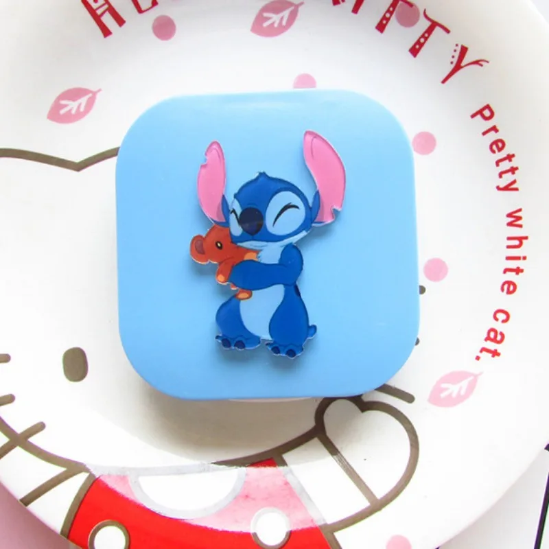 Disney Stitch Contact Lens Case Container Girls Travel Holder Storage Eye Container with Mirror Cartoon Beauty Eye Box Care Box