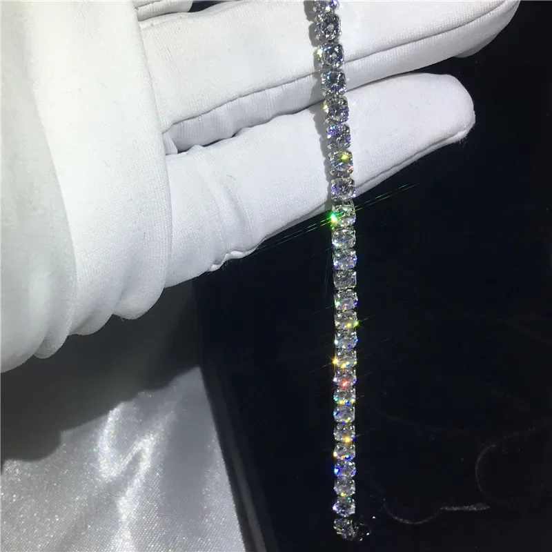 Braccialetto da Tennis con taglio rotondo alla moda bracciale da laboratorio con diamanti riempiti in oro bianco per accessori da sposa da donna