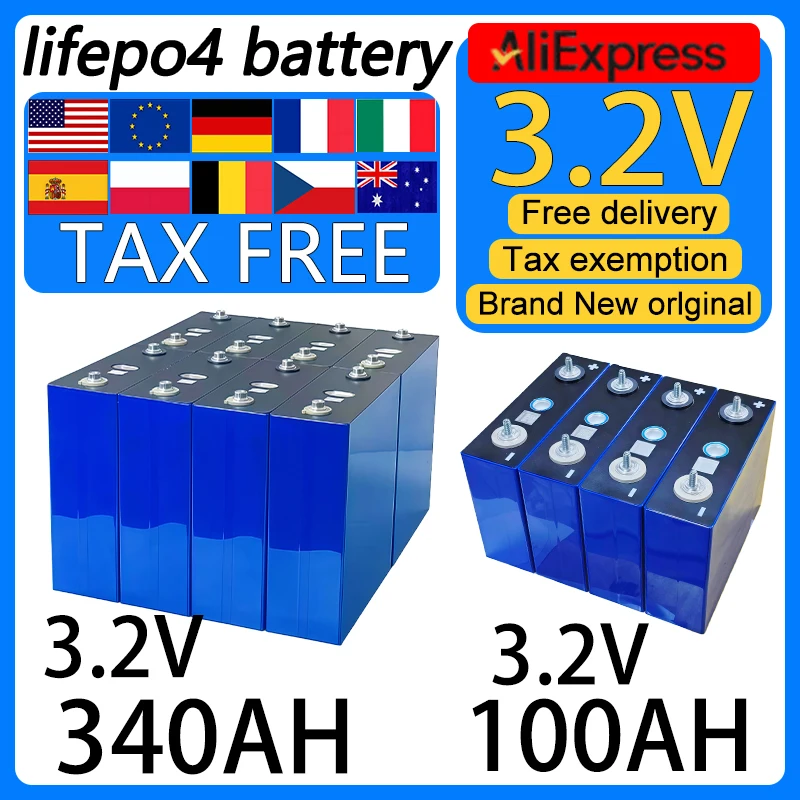 

16 шт., высокое качество, 3,2 В, 340 Ач, 100 Ач, Lifepo4, аккумуляторная батарея класса A, сделай сам, 12 В, 24 В, 48 В, автофургон, электромобилей, лодка, гольф, солнечная энергия, кемпинг