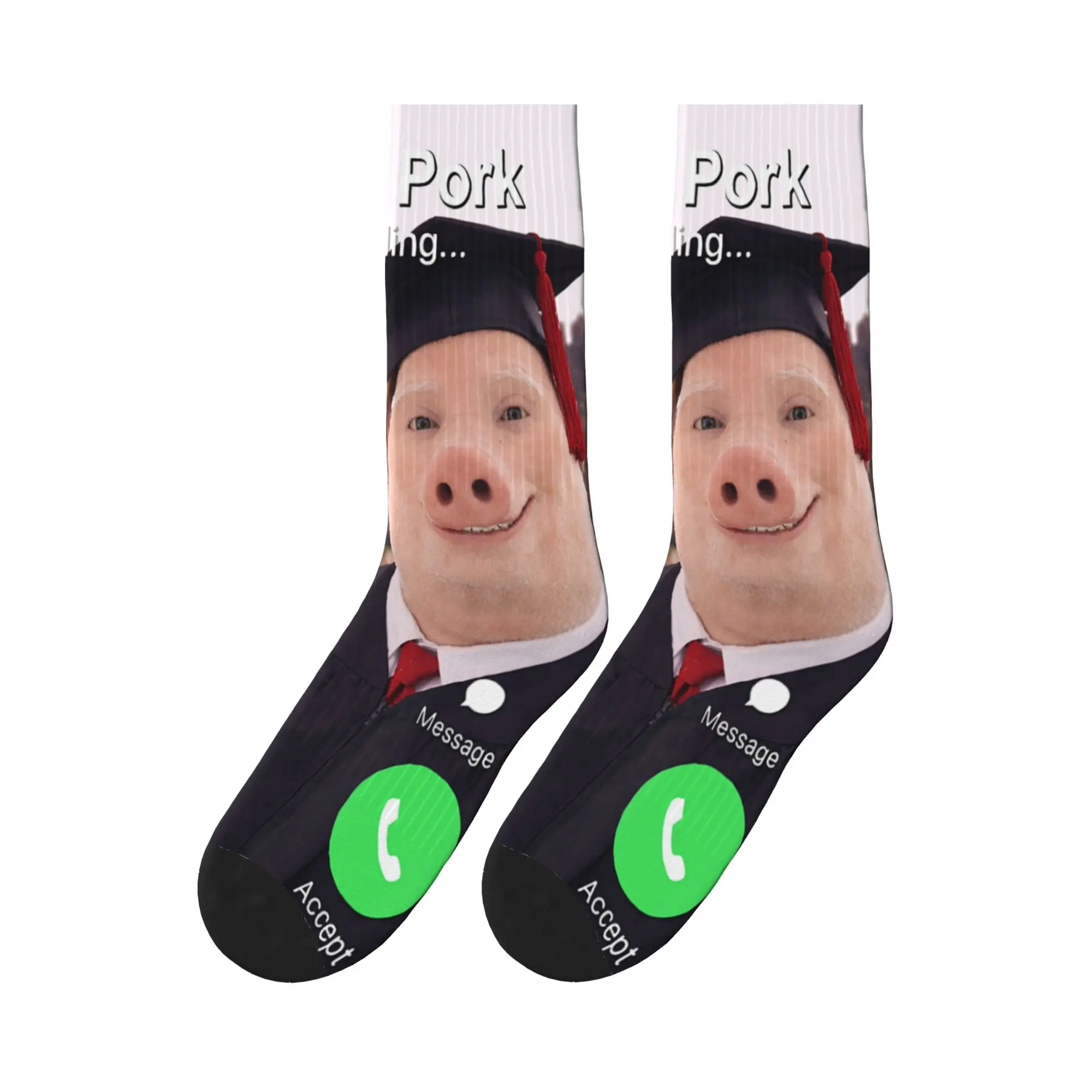 Men Socks Funny Graduation Day John Pork is Calling Brainrot Meme Stockings Soft Socks Winter Elegant Design Climbing Socks