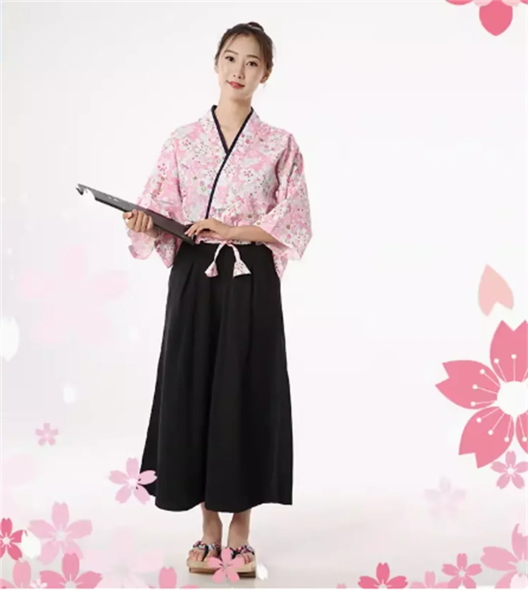 Japanese style restaurant work attire, women's restaurant cherry blossom set, welcome dress, kimono