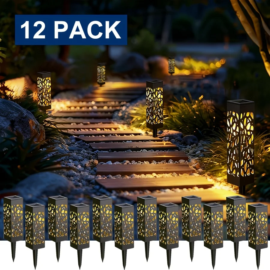 

12Pack Retro Hollow-Out Lawn Lights, IP44 Waterproof Outdoor Lights, Solar Landscape Light, Garden LED Decorative Lights - Ideal for Courtyards, Garden, Backyards & Outdoor Railings, Perfect for Garden & Camping Decorations