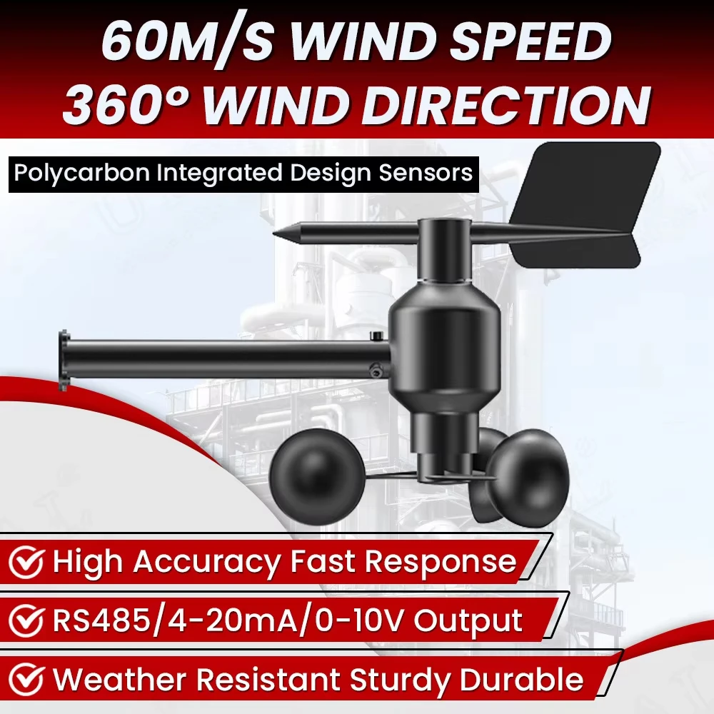 0-60m/s Wind Speed Sensor Polycarbon 360° Wind Direction Transmitter Agricultural Weather Station Monitoring Transmitter