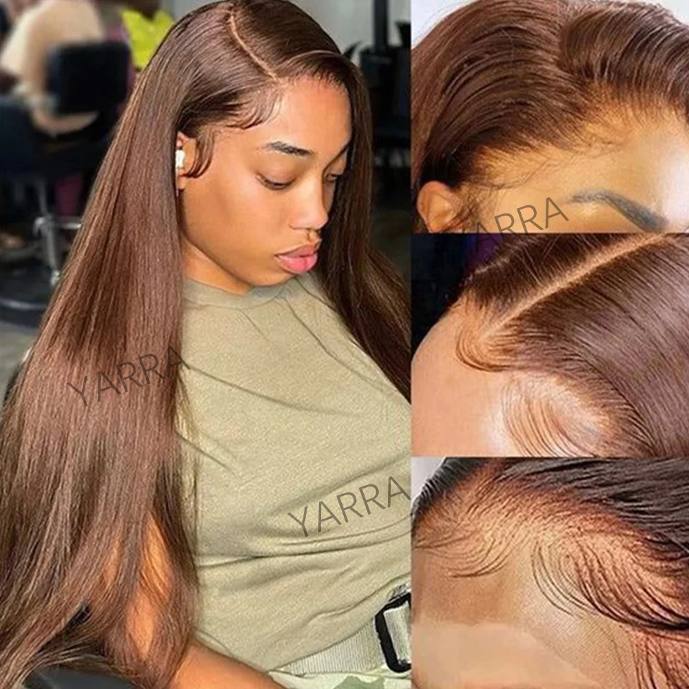 13x4 Chocolate Brown Straight Lace Front Wigs Human Hair 13x6 Transparent Lace Frontal Wig Pre Plucked Brown Bleached Wigs