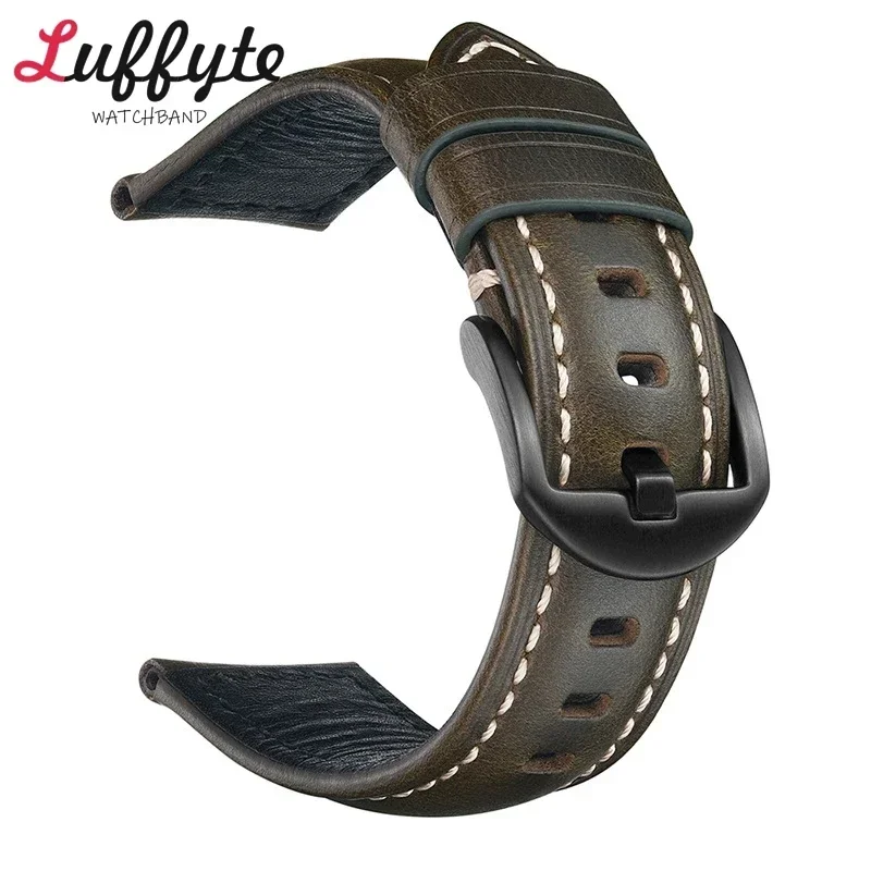 

Men's Oil Wax Discoloration Stainless Steel Black Buckle Wristwatch Strap 20mm 22mm Wrist Belt Vintage Replacement Watch Band