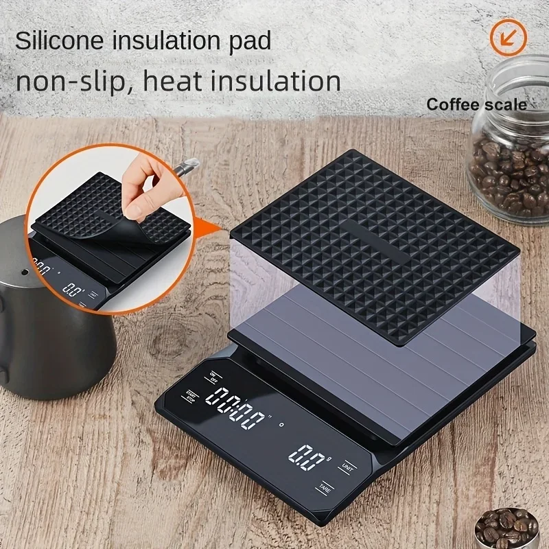 Coffee Scale with Timer, High Precision 0.1g, Includes Heat Insulation Pad, Suitable for Pour Over / Hand Brew / Espresso