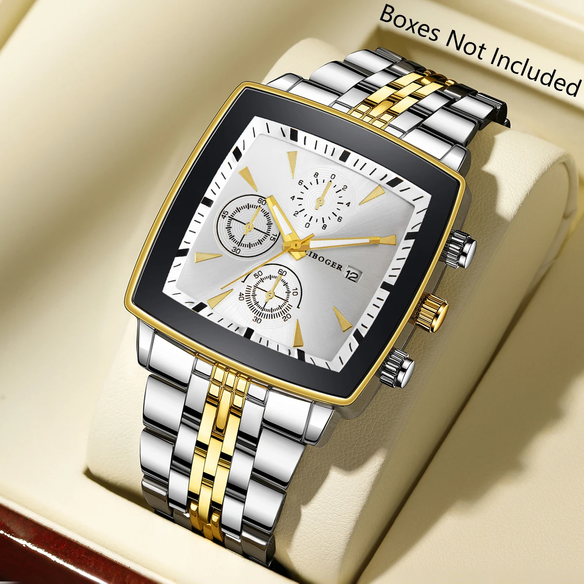 

Fashion Square Dial Men's Calendar Quartz Watch Luxury Stainless Steel Strap Men Business Watches Reloj Hombre (Without Box)