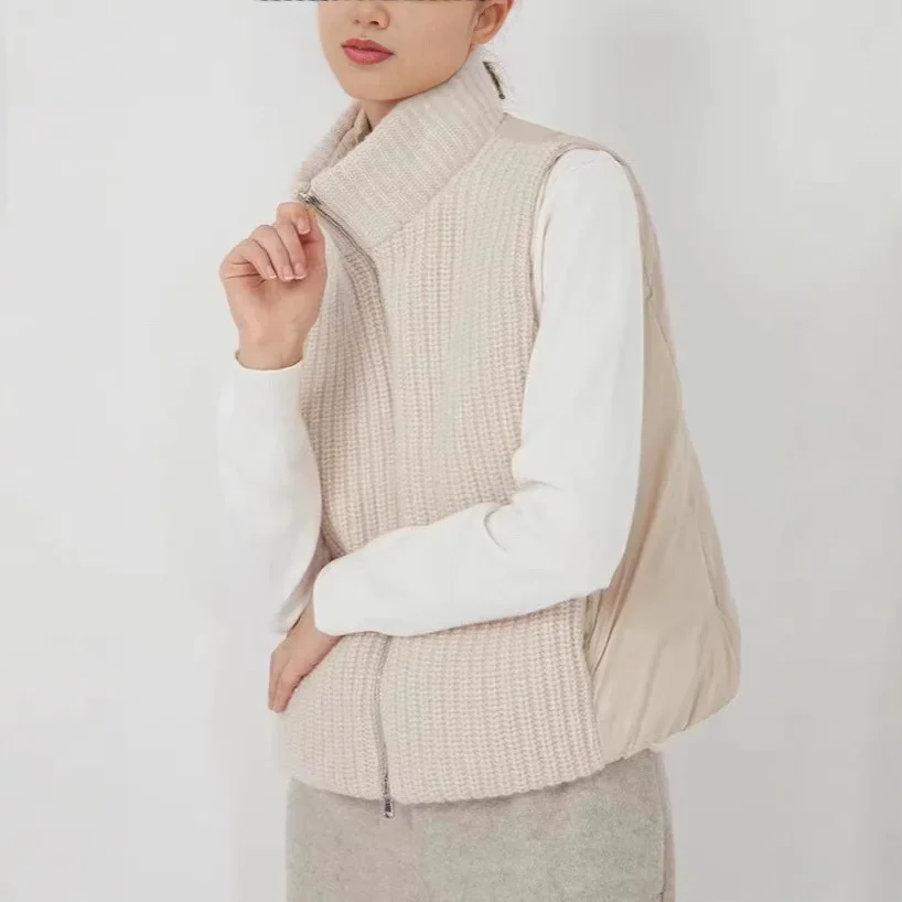 

Европейский осенне-зимний новый женский вязаный жилет для поездок на работу, пуховый жилет с воротником-стойкой