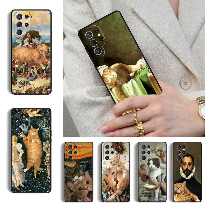 Fun Cat Art Parody Phone Case for Samsung Galaxy S26 S25 Ultra S24 S23 S22 S21 Plus Note 10 Bumper Cover