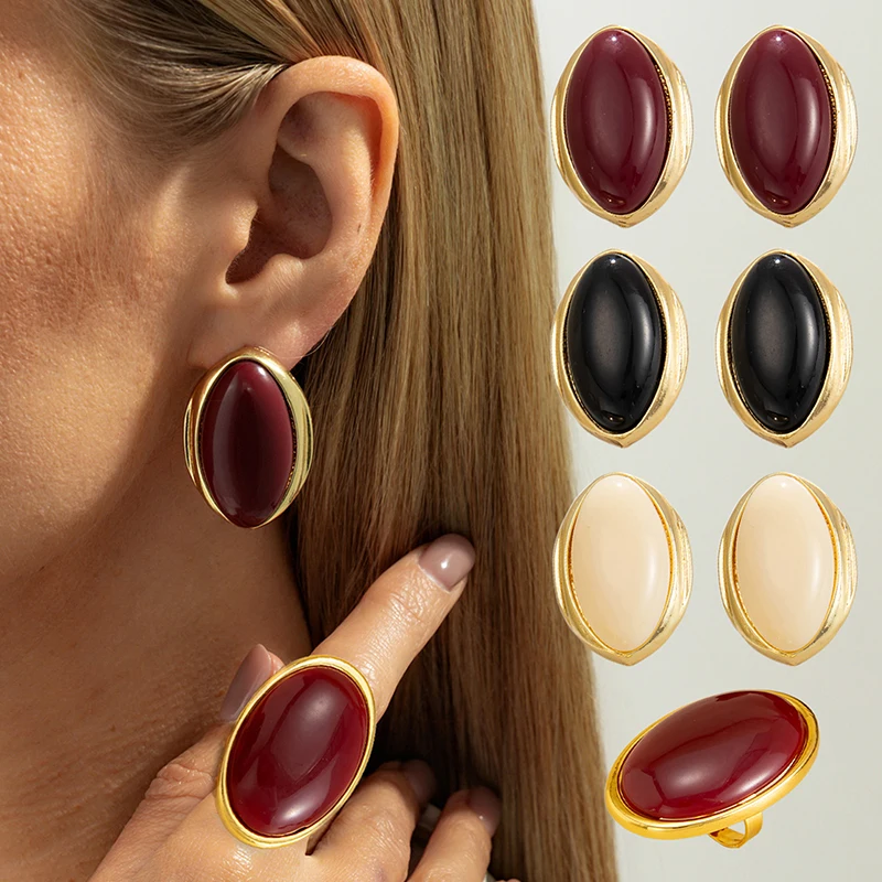 Creative Resin Acrylic Stud Earrings For Women 2026 Oval Earring Trendy Geometric Ring Exaggeration New Year Party Jewelry Gift