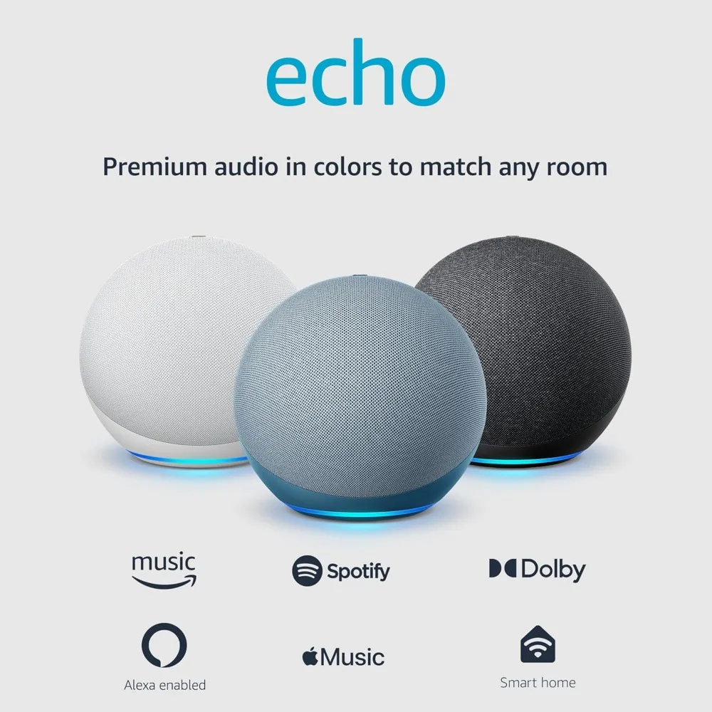

Amazon Echo (newest model), Alexa speaker with premium sound, Ideal for large bedrooms, living rooms and kitchens